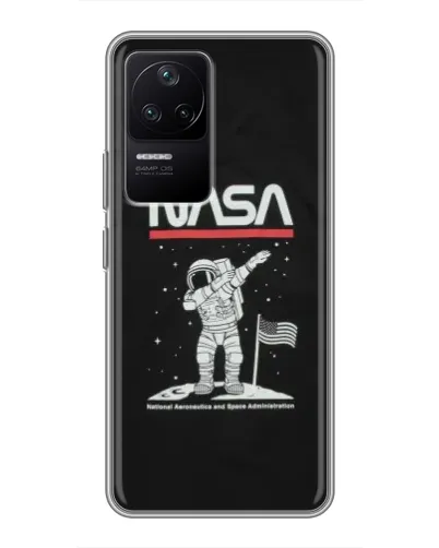 Чехол для Xiaomi POCO F4 (5G) с картинкой «NASA — шагаем по Луне»