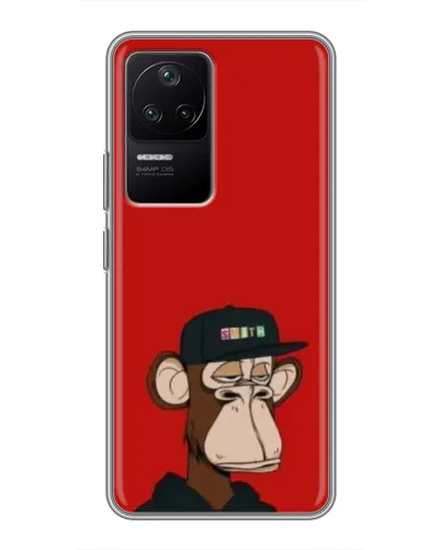 Чехол для Xiaomi POCO F4 (5G) с картинкой «Bored Ape — красный фон»
