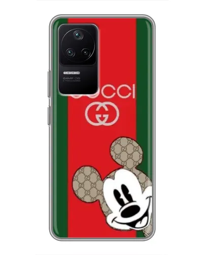 Чехол для Xiaomi POCO F4 (5G) с картинкой «Gucci — полосы и Микки»