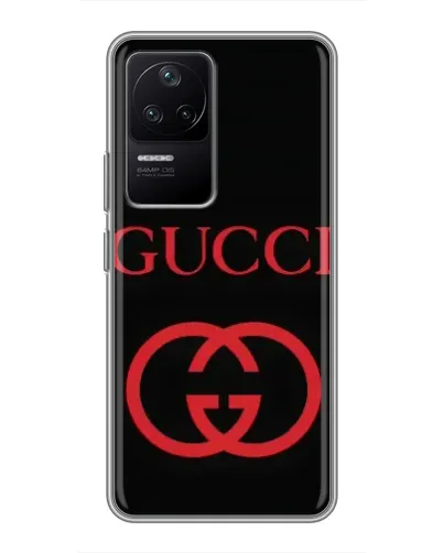 Чехол для Xiaomi POCO F4 (5G) с картинкой «Gucci — красный логотип»