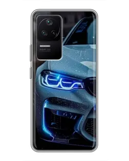 Чехол для Xiaomi POCO F4 (5G) с картинкой «Взгляд BMW с синими фарами» Чехол для Xiaomi POCO F4 (5G) с картинкой «Взгляд BMW с синими фарами»