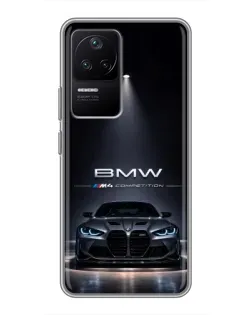 Чехол для Xiaomi POCO F4 (5G) с картинкой «BMW сквозь ночной город»