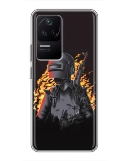 Чехол для Xiaomi POCO F4 (5G) с картинкой «PUBG — огненный силуэт»