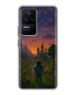 Чехол для Xiaomi POCO F4 (5G) с картинкой «Стив у башни»
