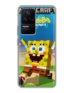 Чехол для Xiaomi POCO F4 (5G) с картинкой «Губка Боб Minecraft»