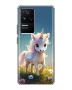 Чехол для Xiaomi POCO F4 (5G) с картинкой «Единорог на поляне»