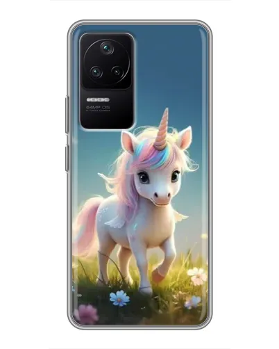 Чехол для Xiaomi POCO F4 (5G) с картинкой «Единорог на поляне»