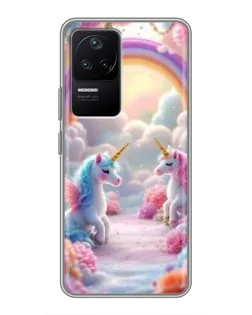 Чехол для Xiaomi POCO F4 (5G) с картинкой «Радуга и единороги»