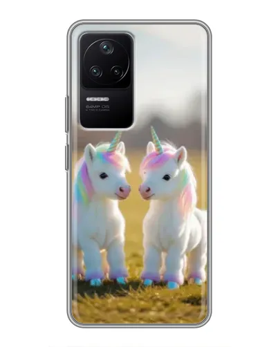 Чехол для Xiaomi POCO F4 (5G) с картинкой «Пара единорогов»