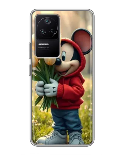 Чехол для Xiaomi POCO F4 (5G) с картинкой «Микки с тюльпанами»