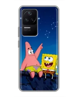 Чехол для Xiaomi POCO F4 (5G) с картинкой «Губка Боб и Патрик ночью»