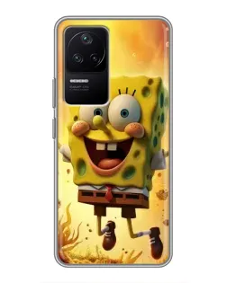 Чехол для Xiaomi POCO F4 (5G) с картинкой «Губка Боб прыгает»