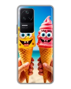 Чехол для Xiaomi POCO F4 (5G) с картинкой «Спанч Боб мороженое»