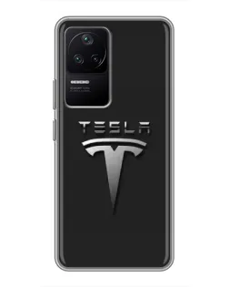 Чехол для Xiaomi POCO F4 (5G) с картинкой «Стальной логотип Tesla»