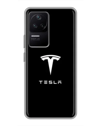 Чехол для Xiaomi POCO F4 (5G) с картинкой «Tesla White Logo»