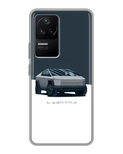 Чехол для Xiaomi POCO F4 (5G) с картинкой «Серебристый Cybertruck Tesla»