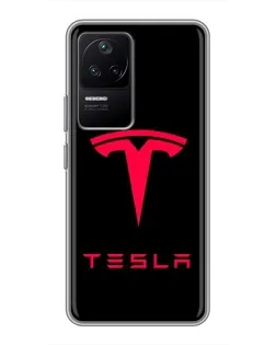 Чехол для Xiaomi POCO F4 (5G) с картинкой «Tesla Red Logo»