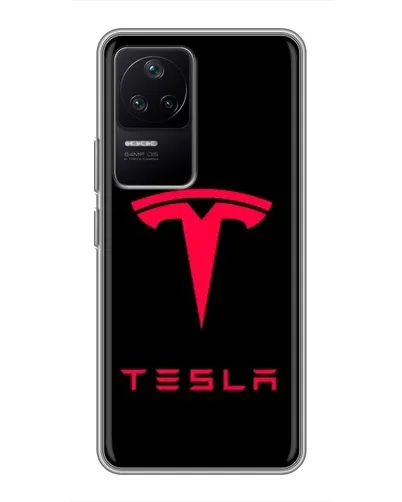 Чехол для Xiaomi POCO F4 (5G) с картинкой «Tesla Red Logo»