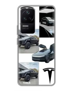 Чехол для Xiaomi POCO F4 (5G) с картинкой «Коллаж Cybertruck Tesla»