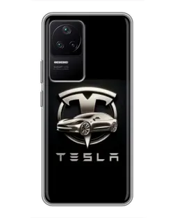 Чехол для Xiaomi POCO F4 (5G) с картинкой «Tesla — серебристое авто»