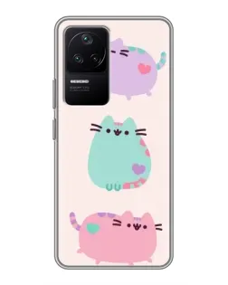 Чехол для Xiaomi POCO F4 (5G) с картинкой «Pusheen трио»