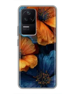 Чехол для Xiaomi POCO F4 (5G) с картинкой «Яркая сине-оранжевая флора»