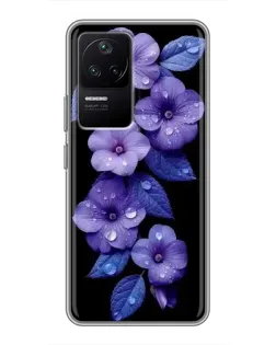 Чехол для Xiaomi POCO F4 (5G) с картинкой «Фиолетовые цветы с росою»