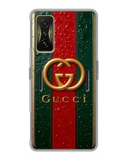 Чехол для Xiaomi POCO F4 GT с картинкой «Gucci — фирменная полоса и золото»