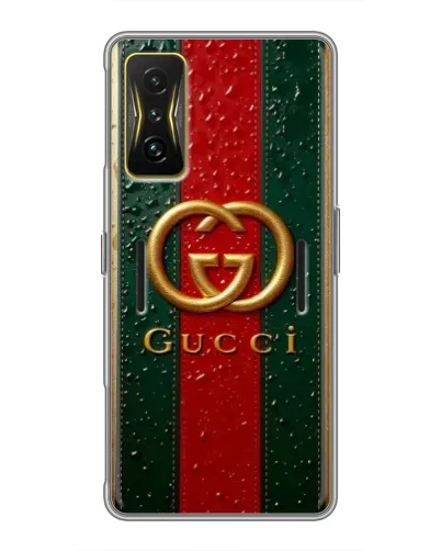 Чехол для Xiaomi POCO F4 GT с картинкой «Gucci — фирменная полоса и золото» Чехол для Xiaomi POCO F4 GT с картинкой «Gucci — фирменная полоса и золото»