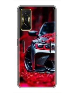 Чохол для Xiaomi POCO F4 GT з картинкою «Спортивна BMW та квіти»
