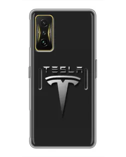 Чехол для Xiaomi POCO F4 GT с картинкой «Стальной логотип Tesla»