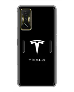 Чехол для Xiaomi POCO F4 GT с картинкой «Tesla White Logo»