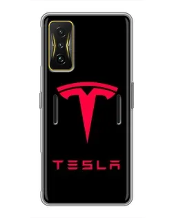 Чехол для Xiaomi POCO F4 GT с картинкой «Tesla Red Logo»