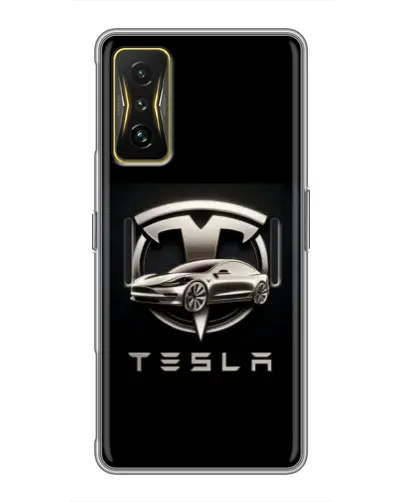 Чехол для Xiaomi POCO F4 GT с картинкой «Tesla — серебристое авто»