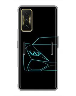 Чохол для Xiaomi POCO F4 GT з картинкою «Блакитний силует Lamborghini»