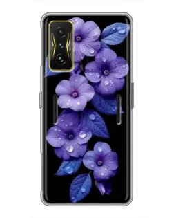 Чохол для Xiaomi POCO F4 GT з картинкою «Фіолетові квіти з росою»