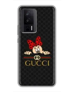 Чехол для Xiaomi POCO F5 Pro с картинкой «Минни Маус Gucci — черный»