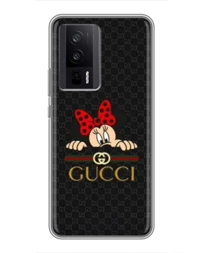 Чехол для Xiaomi POCO F5 Pro с картинкой «Минни Маус Gucci — черный»