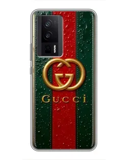 Чохол для Xiaomi POCO F5 Pro з картинкою «Gucci — фірмова смуга та золото»