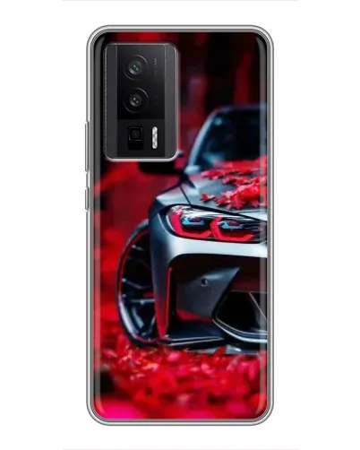 Чехол для Xiaomi POCO F5 Pro с картинкой «Спортивная BMW и цветы»