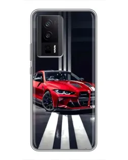 Чехол для Xiaomi POCO F5 Pro с картинкой «Красная BMW на дороге»