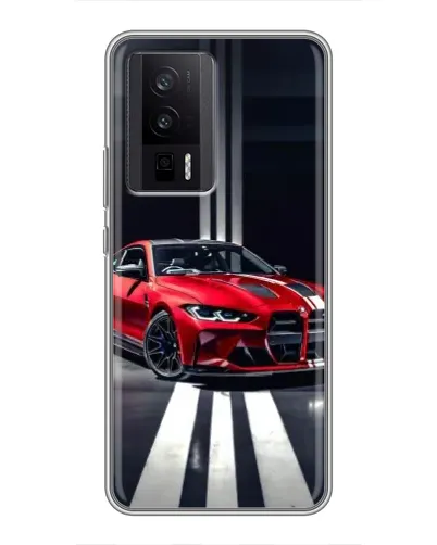 Чехол для Xiaomi POCO F5 Pro с картинкой «Красная BMW на дороге»