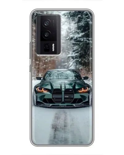 Чехол для Xiaomi POCO F5 Pro с картинкой «BMW в зимнем лесу»