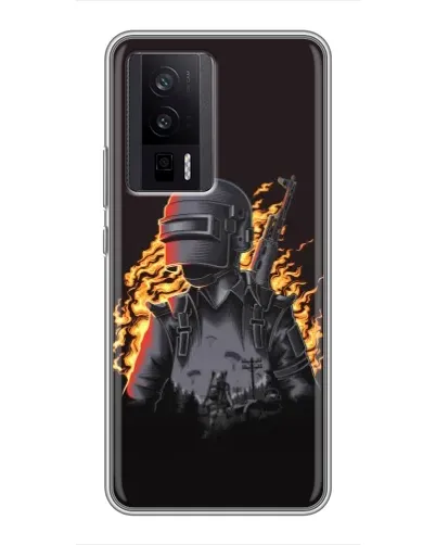 Чехол для Xiaomi POCO F5 Pro с картинкой «PUBG — огненный силуэт»
