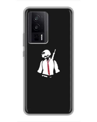 Чехол для Xiaomi POCO F5 Pro с картинкой «PUBG — силуэт воина»