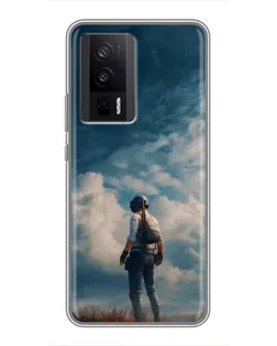 Чехол для Xiaomi POCO F5 Pro с картинкой «Герой PUBG на скале»