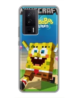 Чехол для Xiaomi POCO F5 Pro с картинкой «Губка Боб Minecraft»