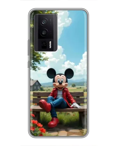 Чехол для Xiaomi POCO F5 Pro с картинкой «Микки на скамейке»