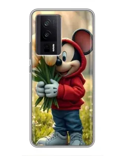 Чехол для Xiaomi POCO F5 Pro с картинкой «Микки с тюльпанами»