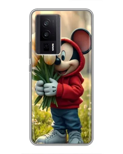 Чехол для Xiaomi POCO F5 Pro с картинкой «Микки с тюльпанами»